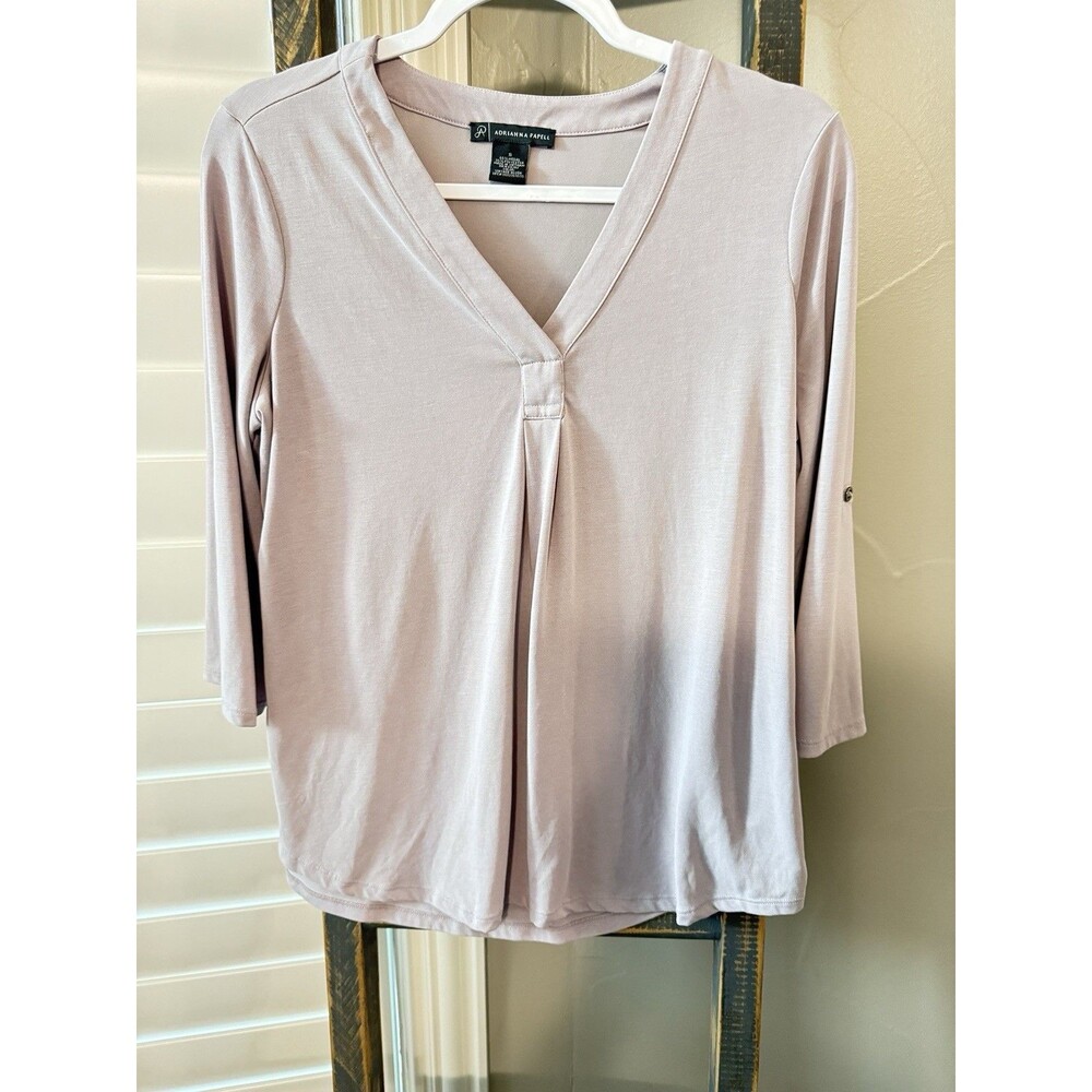 Womens ADRIANNA PAPELL Faded Rose Roll Tab Sleeve Tunic Shirt Small Soft